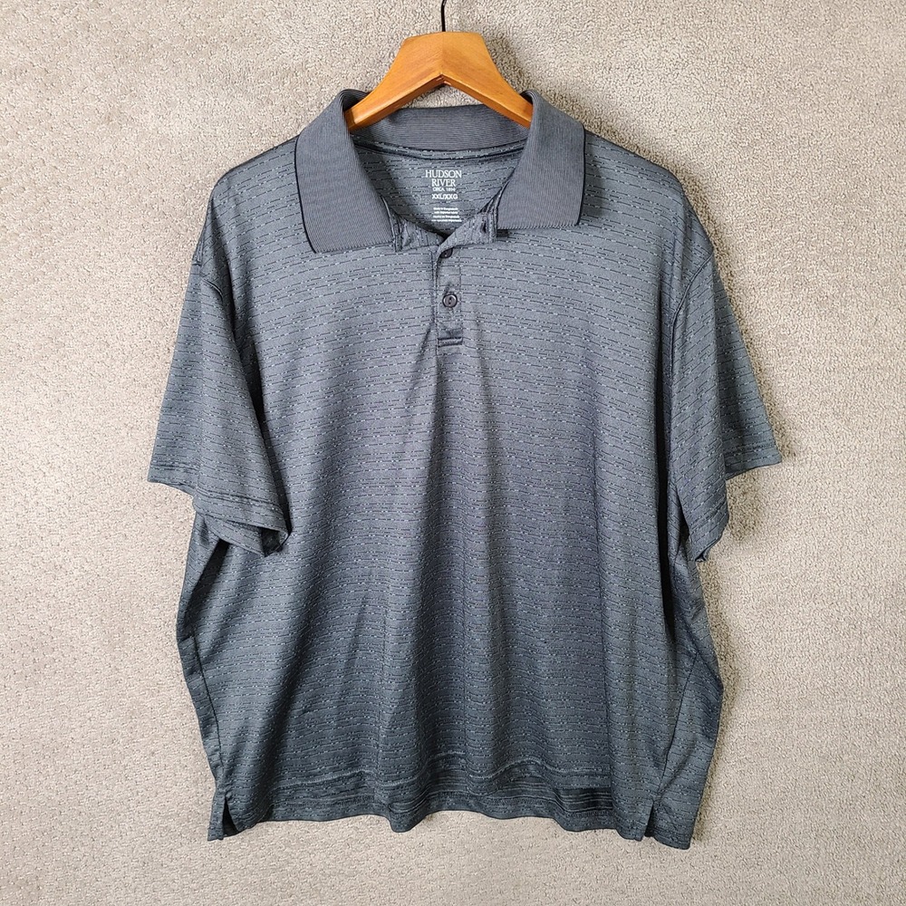 Hudson River Shirt Mens XXL Gray Striped Performance Polo Short Sleeve Polyester